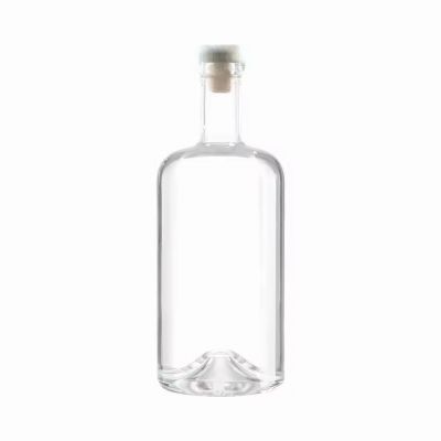 Custom Transparent Round Glass Bottle with Cork Lid for Brand Energy Drinks Whisky Vodka Tequila Wine Brandy