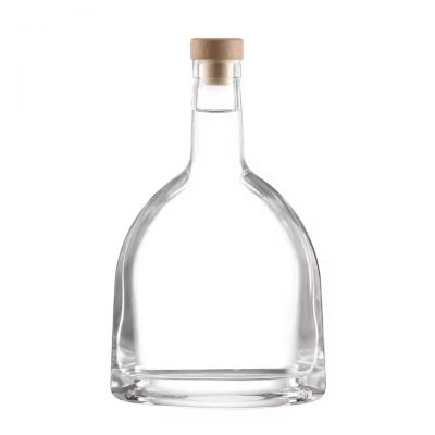 750ml High Flint Glass Bottle Long Neck Round Large Design for Whisky Brandy Gin Vodka Spirits Cork Stopper