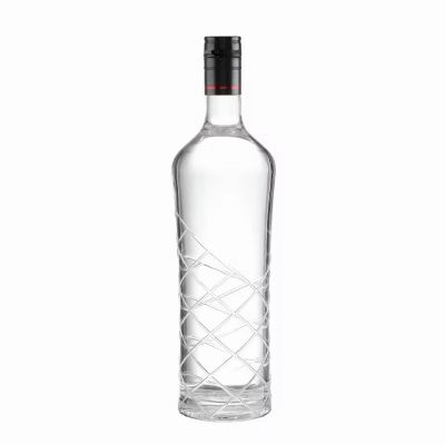 Customized 375ml 500ml 750ml Glass Bottles for Spirits Energy Drinks Cylinder Grid Decoration for Gin Rum Tequila Whiskey Brandy