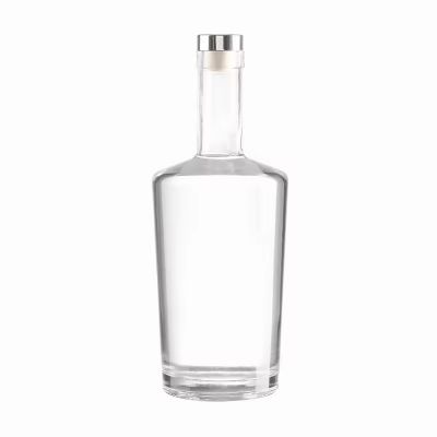 Luxury 700ml/750ml Round Glass Bottle with Wooden Cap for Vodka Gin Brandy Tequila and Energy Drinks