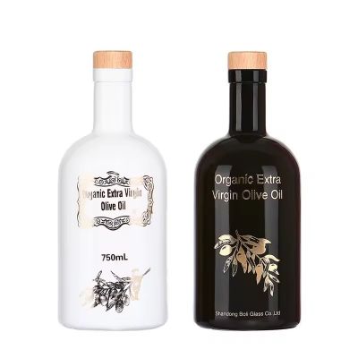 Food Grade Colored Matte Black White Transparent Glass Oil Bottle 200ml 375ml 500ml 750ml with Stopper Stocked