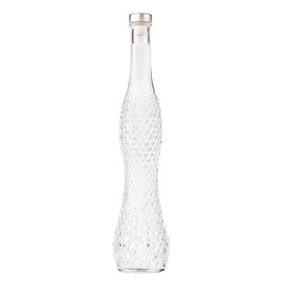 Clear Embossed Super Flint Glass Wine Bottles 500ml Liquor Vodka Spirits Rum Gin Glass Bottles With Cork Cap