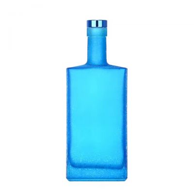 Hot Sale Premium Custom Square Blue 375ml 500ml 700ml 750ml 1000ml Tequila Gin Whisky Liquor Bottle Vodka Glass Bottle With Cork