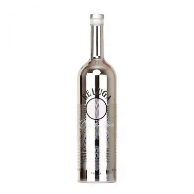 Wholesale Custom Electroplate Sliver 700ml 750ml 1000ml Empty Rum Gin Tequila Vodka Spirit Glass Liquor Bottle with Cork