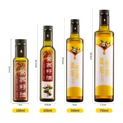 Factory Direct Sales 100ml 250ml 500ml 750ml Olive Green Glass Bottles Round Square Cooking Oil Bottle with Anti-fake Cap