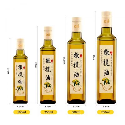 Hot Sale Empty Olive Oil Bottle 100ml 250ml 500ml 750ml Clear Green Square Leak-Proof Glass Bottle with Proprietary Cap