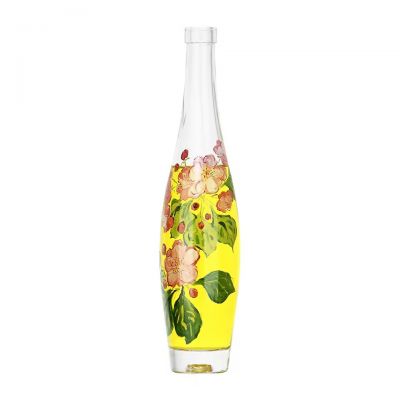 Artistic Design French Pink Flower Printing Hot Sale 330ml 500ml 750ml Sparkling Soda Mineral Glass Water Bottle