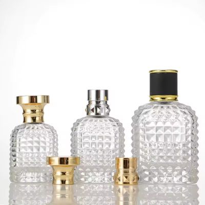 Spot Goods New Design Engraving Clear Perfume Bottle 100ml 30ml 50ml Luxury Portable Round Perfume Bottle with Cap