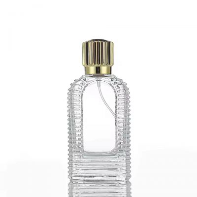 High-end Customizable Clear Round Engraving Think Bottom 60ml Unique Luxury Glass Perfume Bottle with Golden Cap