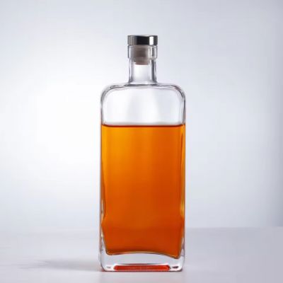 Premium Fashion 500ml Square Simple Transparent Custom Glass Wine Bottle Cork Seal Screen Printing for Brandy Energy Drink Rum