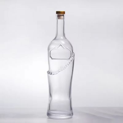 Wholesale 1000ml Empty Glass Alcohol Storage Bottle Cork Stopper for Red Wine Brandy Tequila Engraving Silk Screen Printing