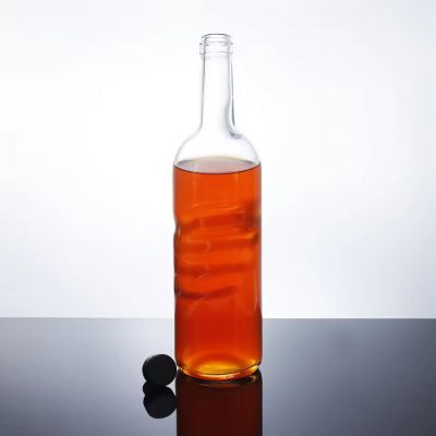 Handmade 750ml Clear Glass Flat Shape Bottles with Rubber Stopper Lids for Vodka Whiskey Brandy Tequila and Energy Drinks