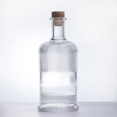 750ml Striped Glass Bottle Rum Vodka Whiskey Brandy Juice Coffee Spirits Tequila Hot Stamping Custom Label Printing