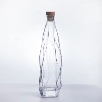 Wholesale Manufacturer's Unique Baijiu Empty Transparent 350ml 500ml 750ml Luxury Shaped Glass Wine Bottle Gold Stamp