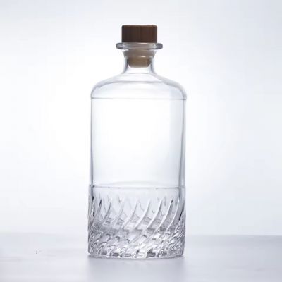 500ml Transparent Glass Fruit Wine Bottle Cylindrical Shape Wooden Lid Cork for Apple Beverage Mineral Water Juice Tequila