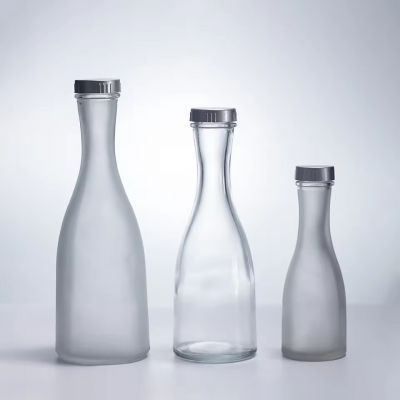 Sleek 100ml 250ml 375ml Clear Transparent Glass Bottles for Juice Coffee Wine Tequila Brandy Fruit Drink Hourglass Shape