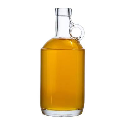 Customized Moonshine Jug 750ml Spirit Whisky Vodka Brandy Liquor Clear Glass Bottle With Single Finger Pistol Grip Handle