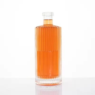 Wholesale Round Stripe 750ml Empty Milk Fruit Juice Drink Super Flint Glass Bottles with White Tamper Proof