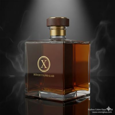 Premium 1000ml Square Flint Glass Liquor Bottle – Elegant Decanter for Whiskey, Brandy, & Spirits (Cork Finish)