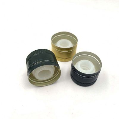 31.5x24mm Gold Green Black Aluminium Plastic Olive Oil Bottle Cap with Plastic Pourer Insert Non-refillable Screw Closure
