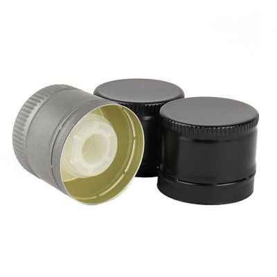 31.5x24mm Matte Black Aluminum ROPP Cap with Plastic Pourer Insert for Olive Oil Glass Bottle Packaging