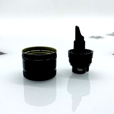 31.5x24mm Black Aluminum Cap for Olive Oil Bottles with Plastic Pourer Insert