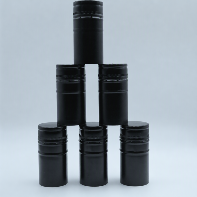 Glossy Black Aluminum Plastic Tamper-Evident Cap with Pourer Insert for Oil Glass Bottle