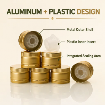 Combined Olive Oil Cap with Integrated Pourer Insert for Glass Bottles